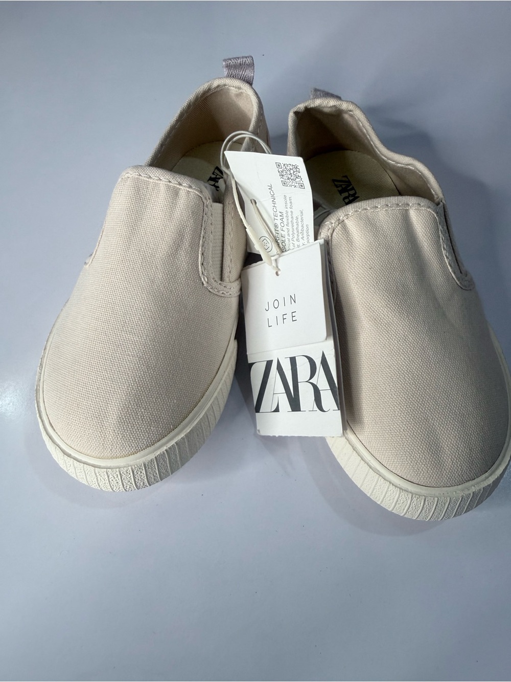 ZARA Kids Slip-On Canvas Sneakers in Light Beige USA Size 9